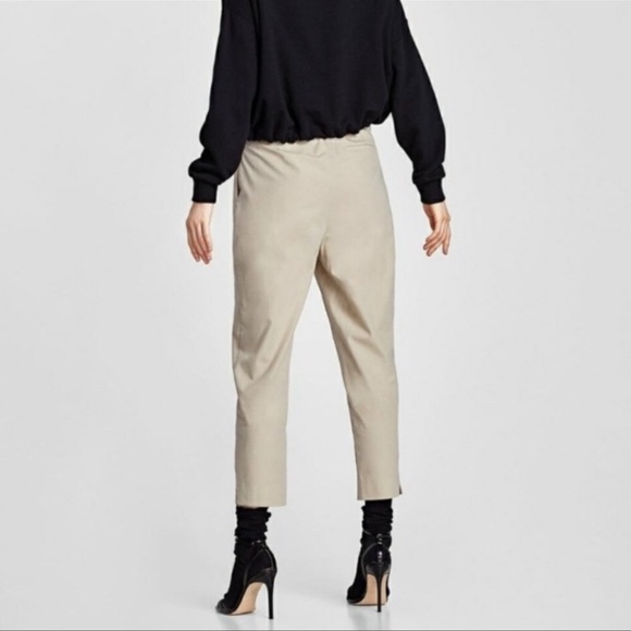 Zara Khaki Paper Bag Waist Tie Pants Size XS - Picture 3 of 9